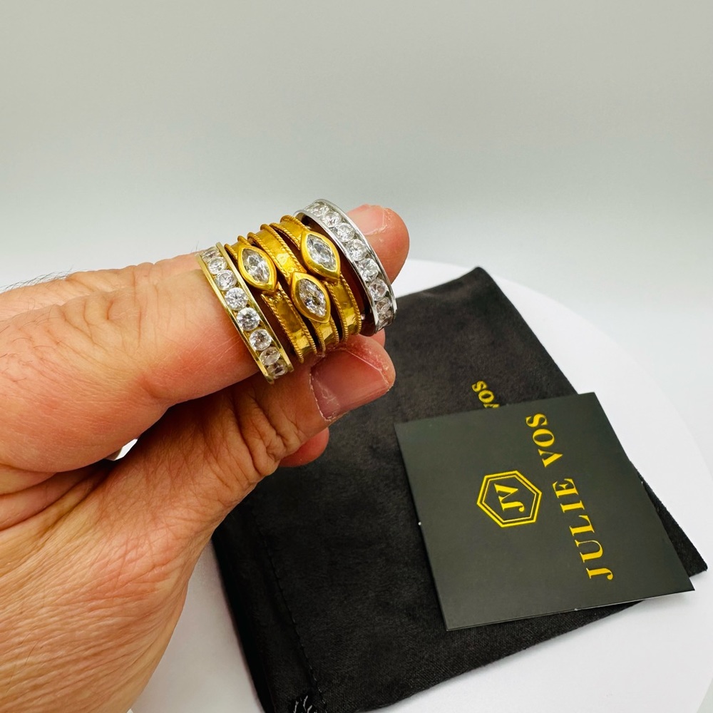 NWT Luxury Minimalist Authentic Julie Vos marquise cubic zirconia Ring Set - Picture 17 of 17